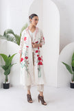 Ivory Silk Chanderi Front Open Printed Dress (1 PC)