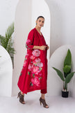 Maroon Silk Chanderi Printed Front Open Dress (1 PC)
