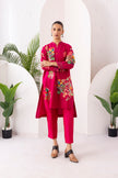 Hot Pink Silk Chanderi Floral Printed Shirt Style Tunic (1 PC)