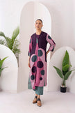 Salmon Pink & Wine Viscose Dupion Printed Dress (1 PC)