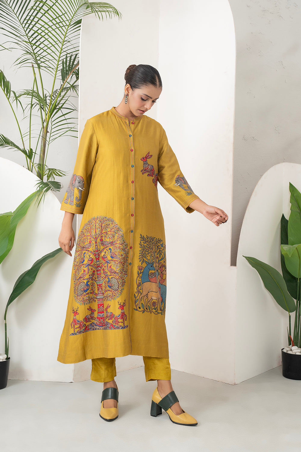 Mustard Silk Chanderi Traditional Inspired Printed Dress (1 PC)