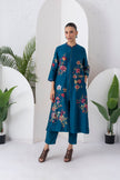 Indigo Silk Chanderi Floral Printed Front-Zip Dress (1 PC)
