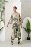 Beige Silk Chanderi Delicate Floral Artwork Printed Tunic (1 PC)
