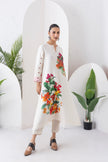 Ivory Silk Chanderi Tunic With Artistic Floral Placement Prints (1 PC)