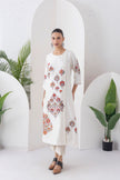 Ivory Silk Chanderi Printed Side Panel Dress (1 PC)