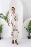 Ivory Silk Chanderi Printed High-Low Dress (1 PC)