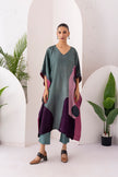 Sage Green & Salmon Pink Viscose Dupion Printed Kaftan (1 PC)