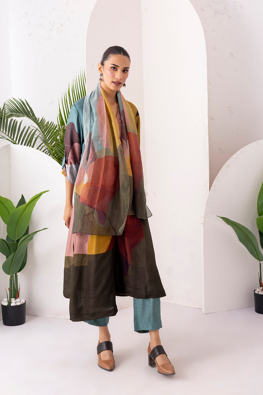 Multicoloured Viscose Dupion Printed Dress (1 PC)