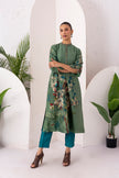 Sage Green Silk Chanderi Printed Front Pleat Tunic (1 PC)