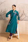 Emerald Silk Chanderi Floral Printed Tunic (1 PC)