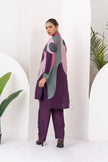 Salmon Pink & Wine Viscose Dupion Printed Shirt Style Tunic (1 PC)