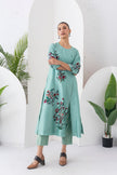 Mint Silk Chanderi Floral Boota Printed Dress (1 PC)