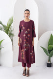 Chocolate Brown Silk Chanderi Printed Side Panel Dress (1 PC)