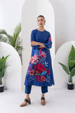 Cobalt Blue Silk Chanderi Printed Tunic (1 PC)