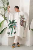 Ivory Silk Chanderi Elephant And Tropical Foliage Printed Kaftan (1 PC)