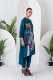 Indigo Silk Chanderi Printed High-Low Dress (1 PC)