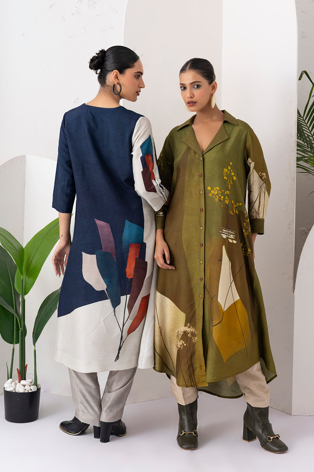 Blue & Ivory Viscose Dupion Printed Tunic (1 PC)