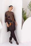 Shades Of Brown Viscose Dupion Printed Shirt Style Tunic (1 PC)