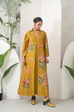 Mustard Silk Chanderi Front Pleat Detailed Colourful Floral Printed Dress (1 PC)