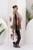 Ivory Viscose Dupion Leaf Printed Dress (1 PC)