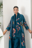 Indigo Silk Chanderi Playful Aquatic Motif Printed Dress (1 PC)