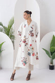 Ivory Silk Chanderi Printed High-Low Dress (1 PC)