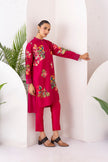 Hot Pink Silk Chanderi Floral Printed Shirt Style Tunic (1 PC)