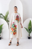 Ivory Silk Chanderi Tunic With Artistic Floral Placement Prints (1 PC)