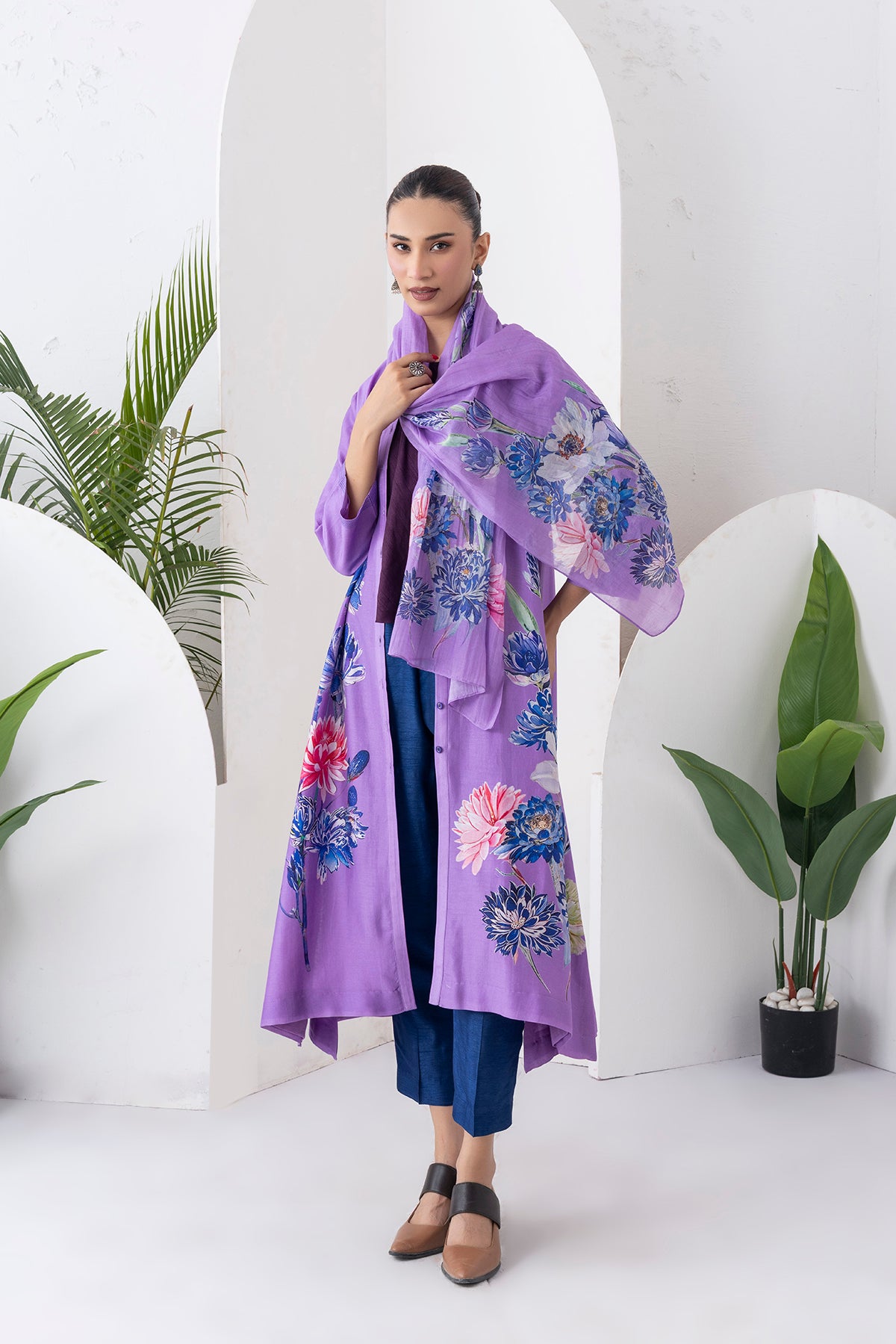 Lavender Thin Chanderi Printed Stole (1 PC)