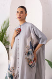 Grey Viscose Dupion Printed Kaftan Style Dress (1 PC)