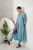 Sky Blue Silk Chanderi Striking Peacock Illustration Printed Tunic (1 PC)