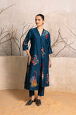Indigo Silk Chanderi Printed High-Low Dress (1 PC)