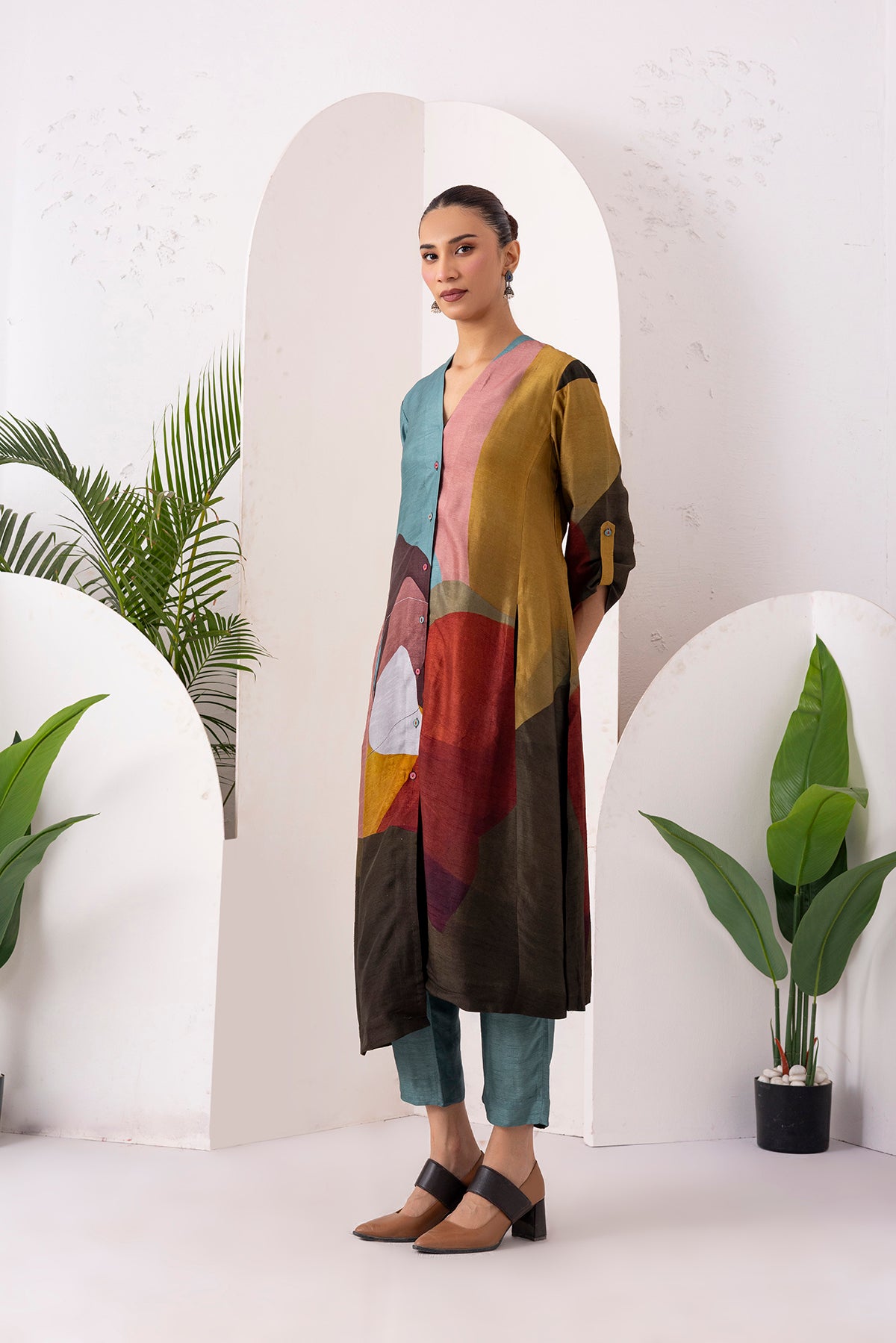 Multicoloured Viscose Dupion Printed Dress (1 PC)