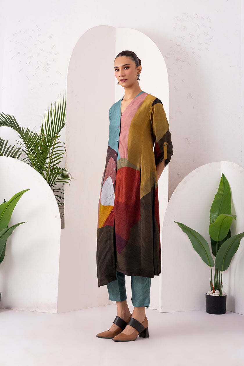 Multicoloured Viscose Dupion Printed Dress (1 PC)
