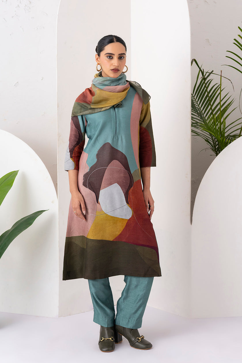 Multicoloured Viscose Dupion Printed Tunic (1 PC)