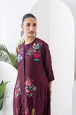 Chocolate Brown Silk Chanderi Printed High-Low Dress (1 PC)