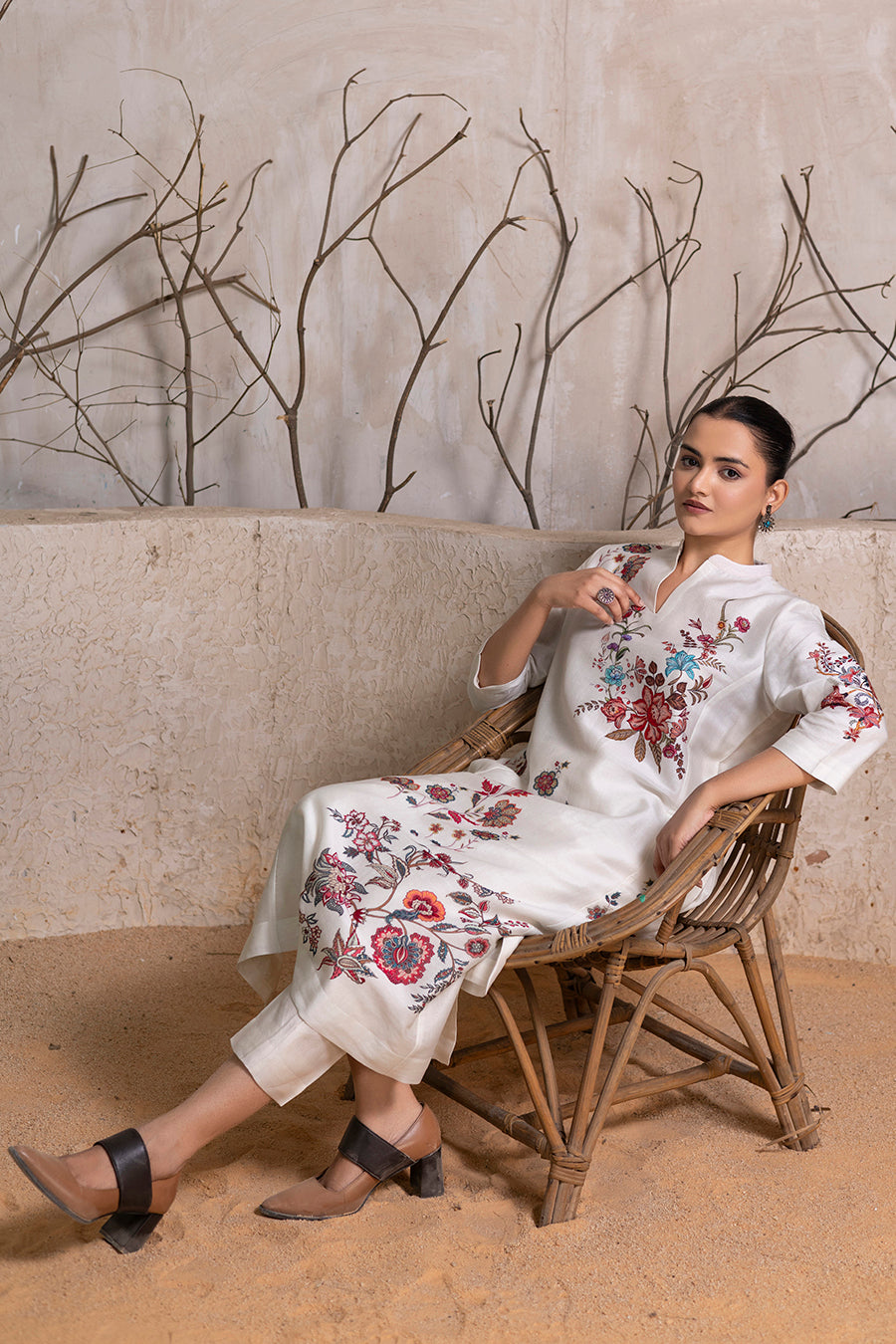 Ivory Silk Chanderi Floral Printed tunic (1 PC)