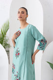 Mint Silk Chanderi Floral Boota Printed Dress (1 PC)
