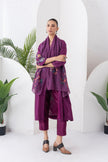 Wine Silk Chanderi Floral Printed Front Open Dress (1 PC)