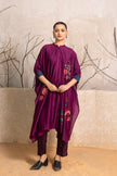 Wine Silk Chanderi Printed Kaftan Style Dress (1 PC)