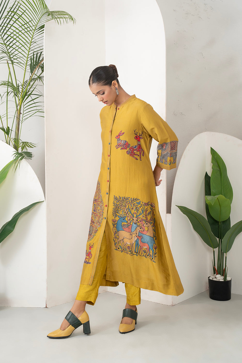 Mustard Silk Chanderi Traditional Inspired Printed Dress (1 PC)