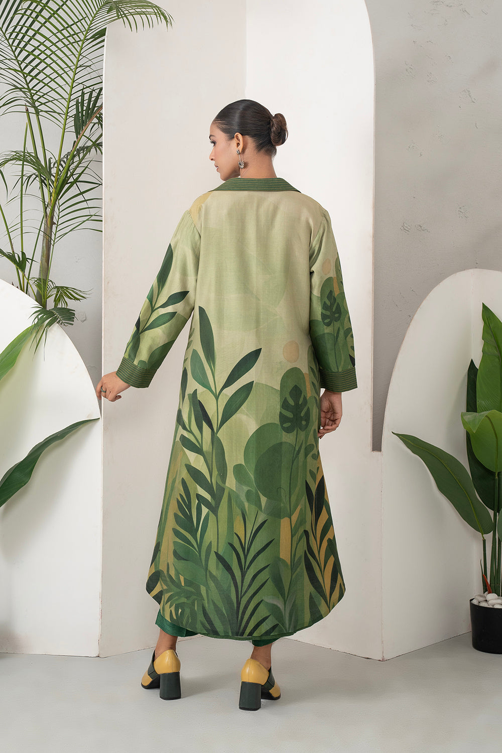 Shades Of Green Silk Chanderi Lush Jungle Printed Dress (1 PC)