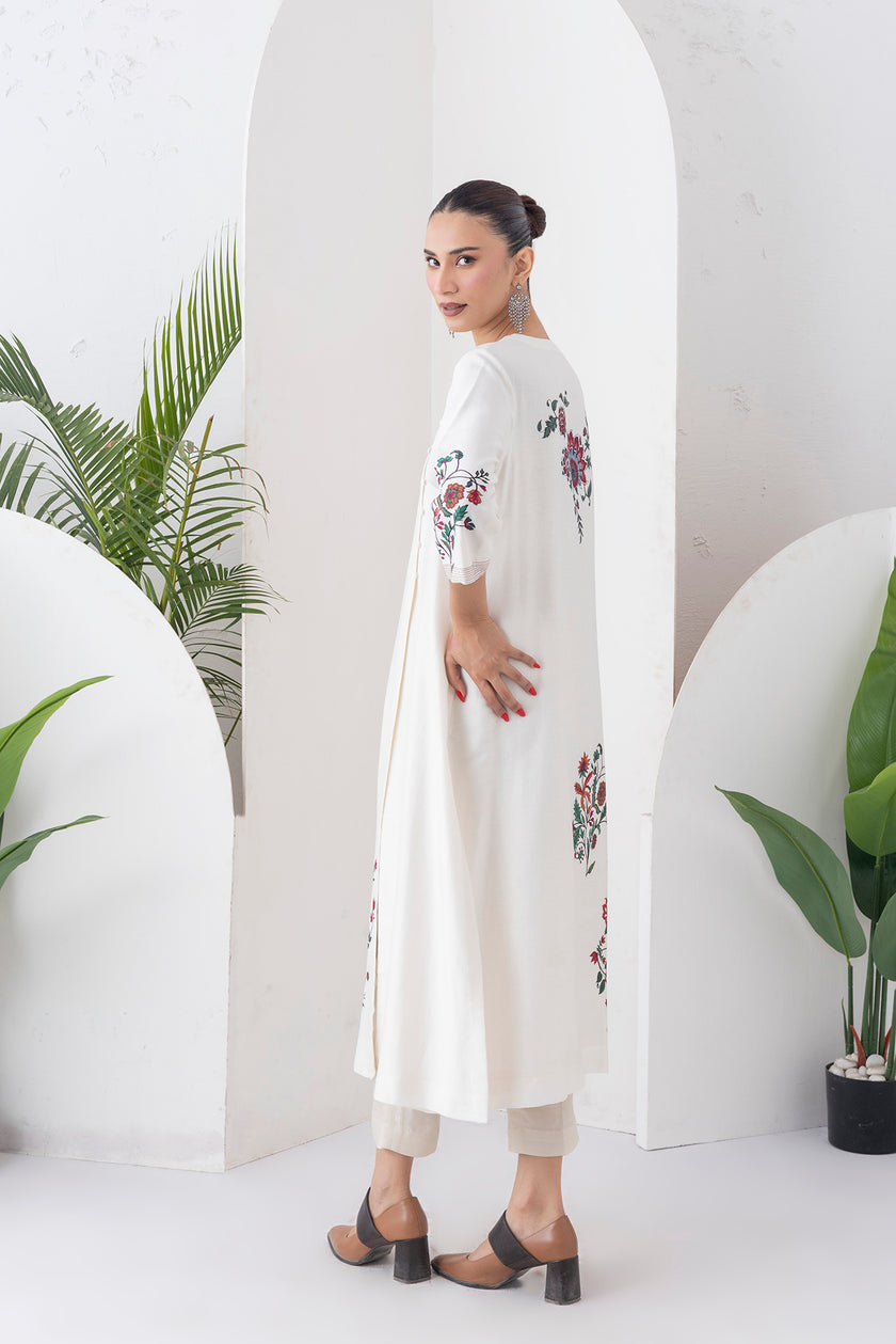 Ivory Silk Chanderi Floral Boota Printed Dress (1 PC)