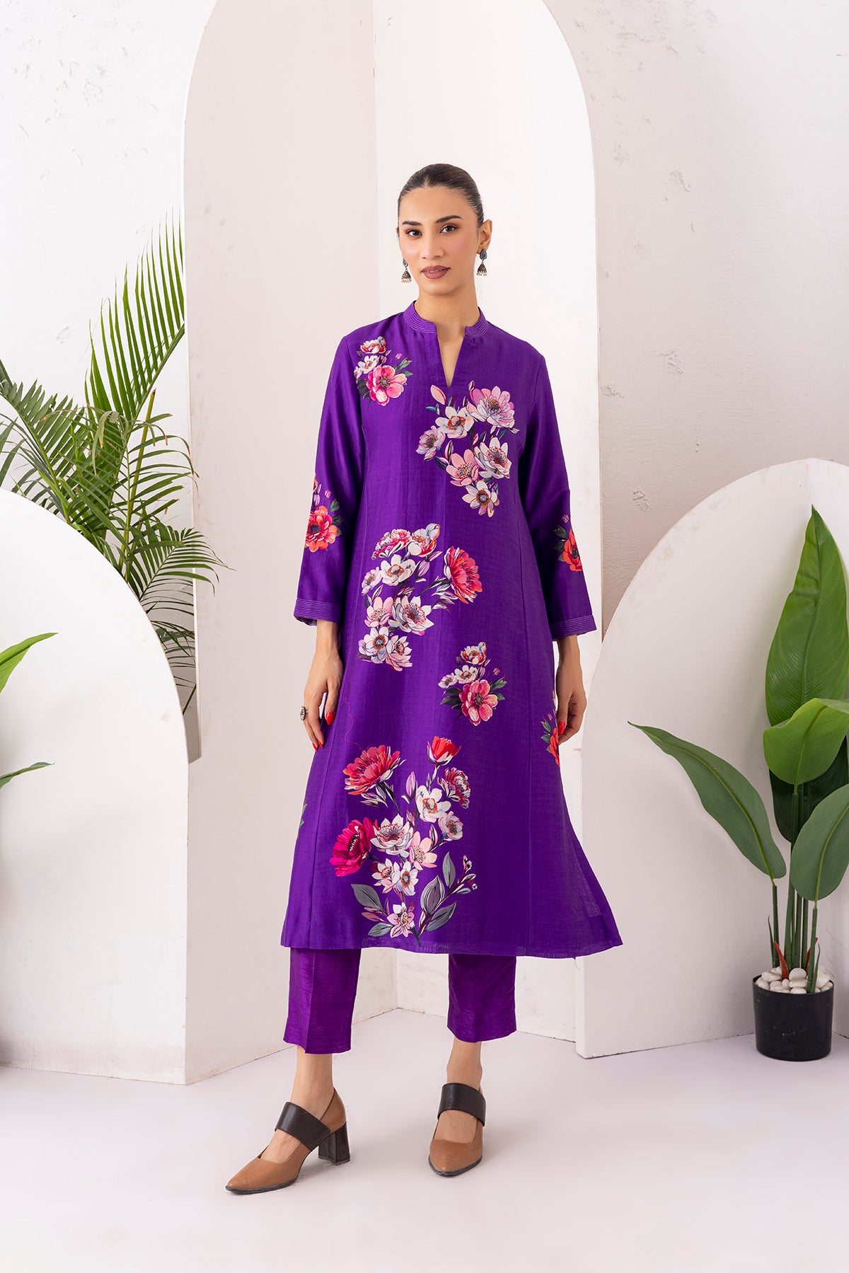 Purple Silk Chanderi Printed Tunic (1 PC)