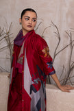 Red Silk Chanderi Printed Front Open Dress (1 PC)