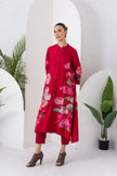 Maroon Silk Chanderi Printed Front Open Dress (1 PC)