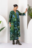 Green & Blue Viscose Dupion Printed Dress (1 PC)