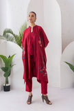 Maroon Silk Chanderi Printed Kaftan Style Dress (1 PC)