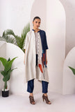 Blue & Ivory Silk Chanderi Printed Kaftan Style Dress (1 PC)
