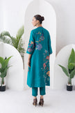 Emerald Silk Chanderi Floral Printed Front-Zip Dress (1 PC)